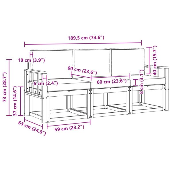 Комплект дивани за открито 3 pcs Натурален и Крема