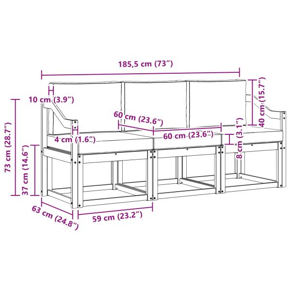 Комплект дивани за открито 3 pcs Натурален и Крема