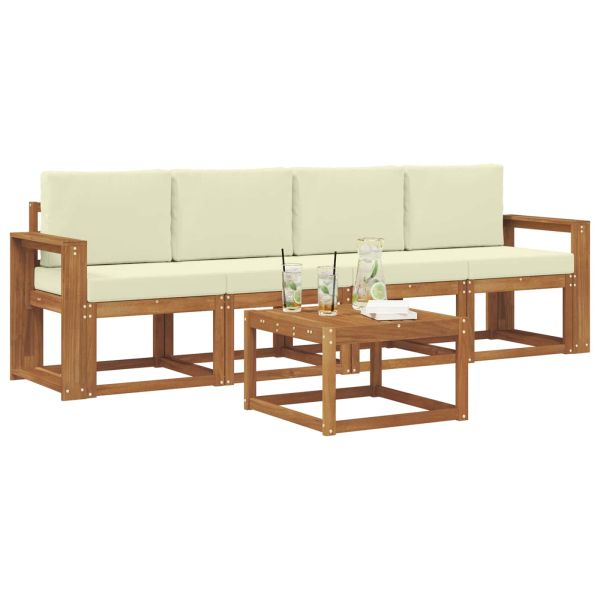 Комплект дивани за открито 5 pcs Натурален и Крема