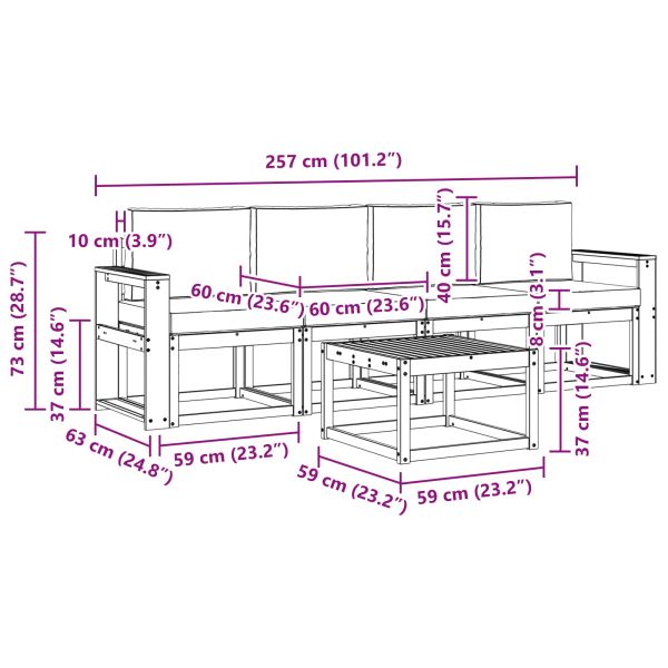 Комплект дивани за открито 5 pcs Натурален и Бежов