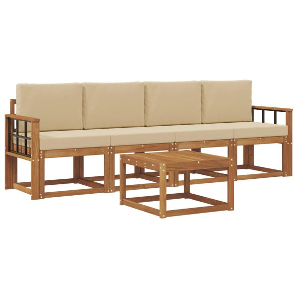 Комплект дивани за открито 5 pcs Натурален и Бежов