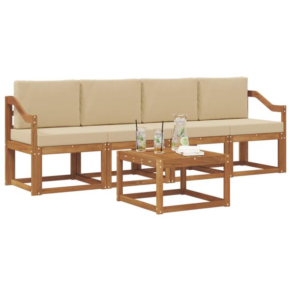 Комплект дивани за открито 5 pcs Натурален и Бежов