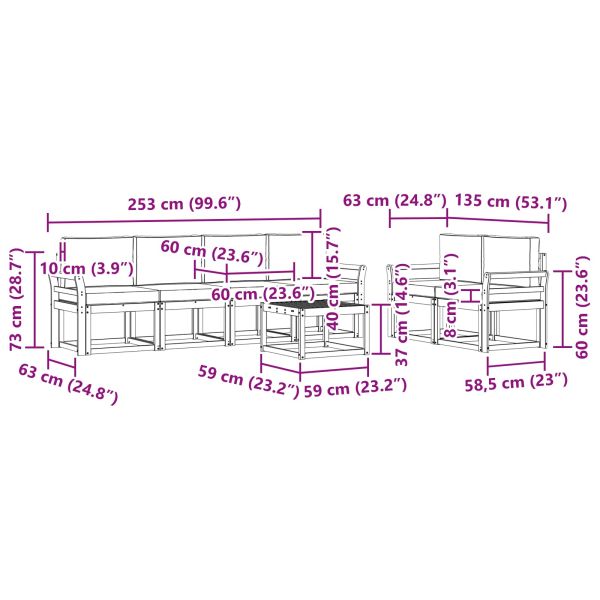 Комплект дивани за открито 7 pcs Натурален и Крема