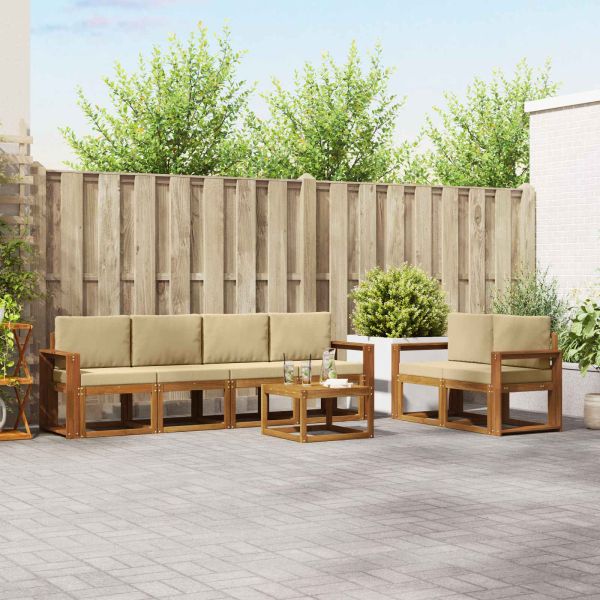 Комплект дивани за открито 7 pcs Натурален и Бежов