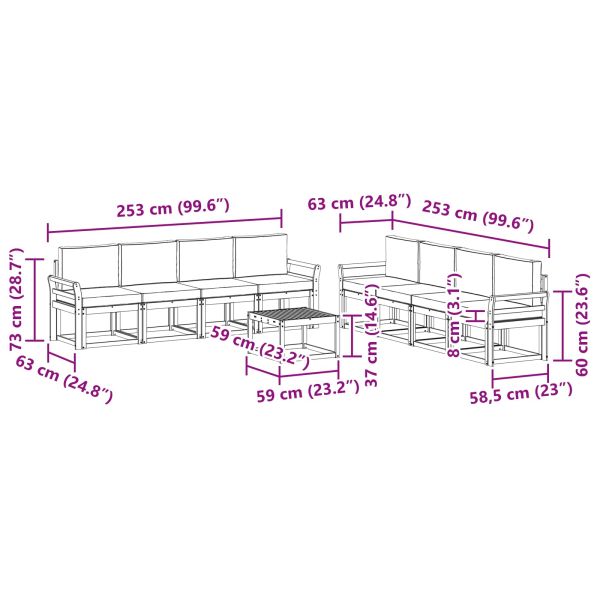 Комплект дивани за открито 9 pcs Натурален и Антрацит