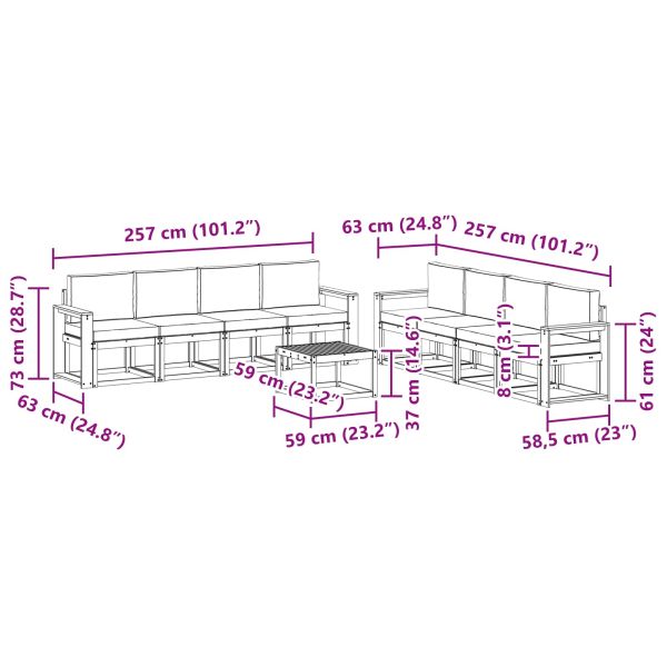 Комплект дивани за открито 9 pcs Натурален и Антрацит