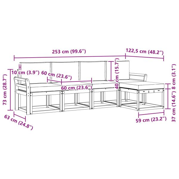 Комплект дивани за открито 5 pcs Натурален и Антрацит
