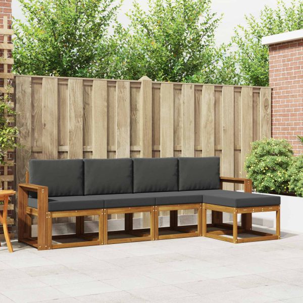 Комплект дивани за открито 5 pcs Натурален и Антрацит