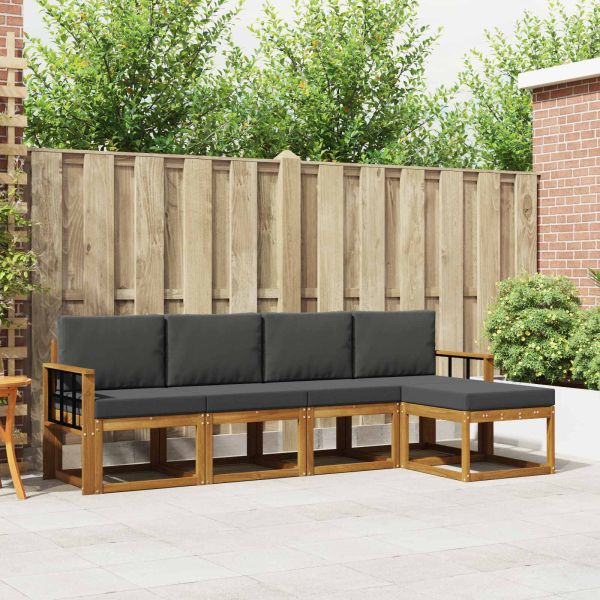 Комплект дивани за открито 5 pcs Натурален и Антрацит