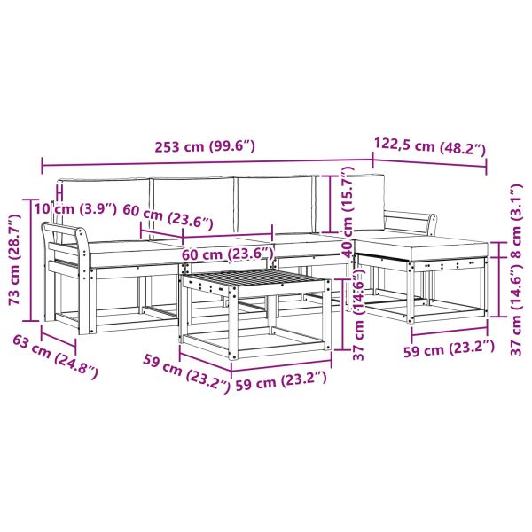 Комплект дивани за открито 6 pcs Натурален и Крема