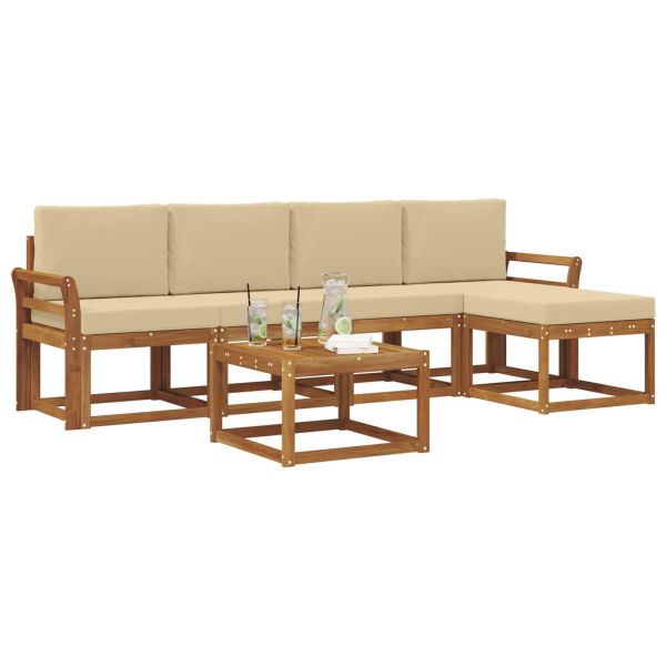 Комплект дивани за открито 6 pcs Натурален и Бежов