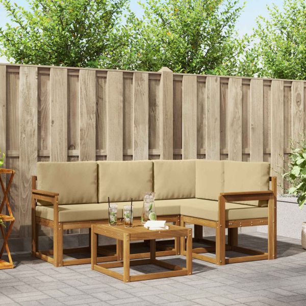 Комплект дивани за открито 5 pcs Натурален и Бежов