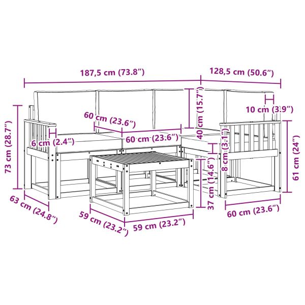 Комплект дивани за открито 5 pcs Натурален и Крема