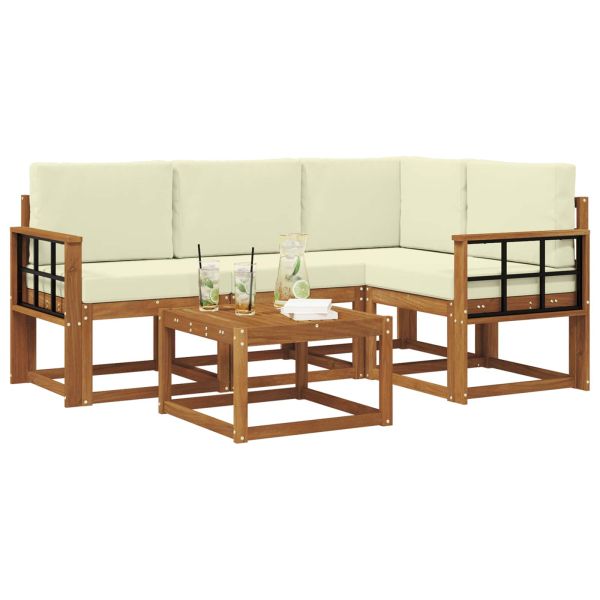 Комплект дивани за открито 5 pcs Натурален и Крема