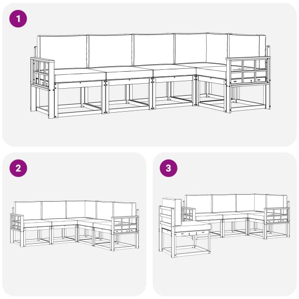 Комплект дивани с възглавница 5 pcs Естествено и светло сиво