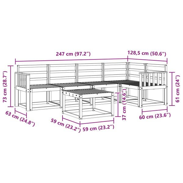 Комплект дивани 6 pcs Естествен Солидно акациево дърво