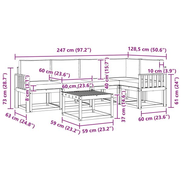 Комплект дивани за открито 6 pcs Натурален и Крема