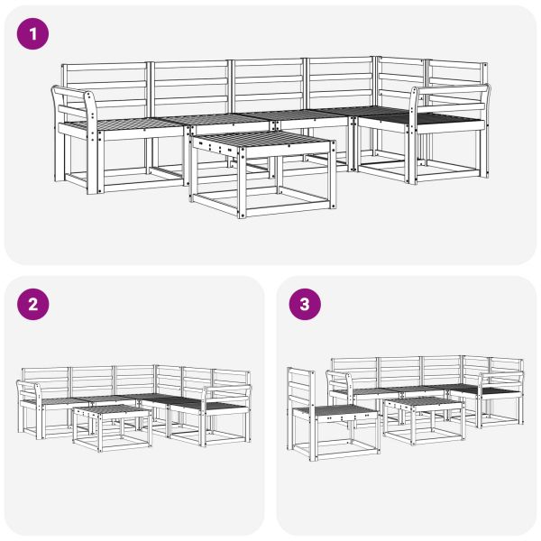 Комплект дивани 6 pcs Естествен Солидно акациево дърво