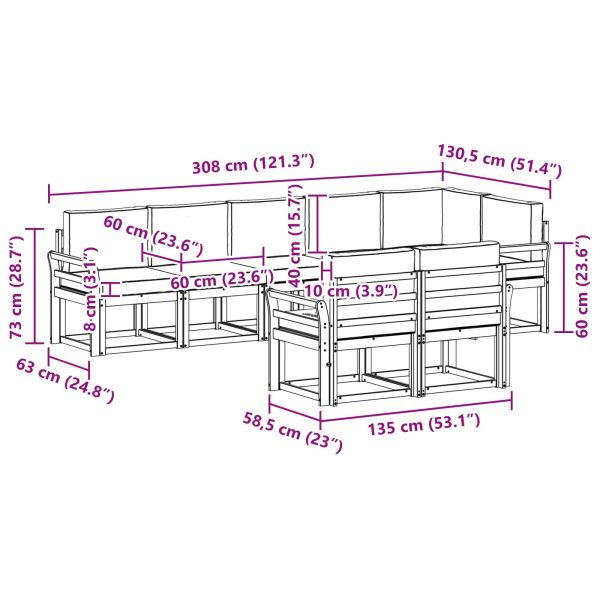 Комплект дивани за открито 8 pcs Натурален и Антрацит