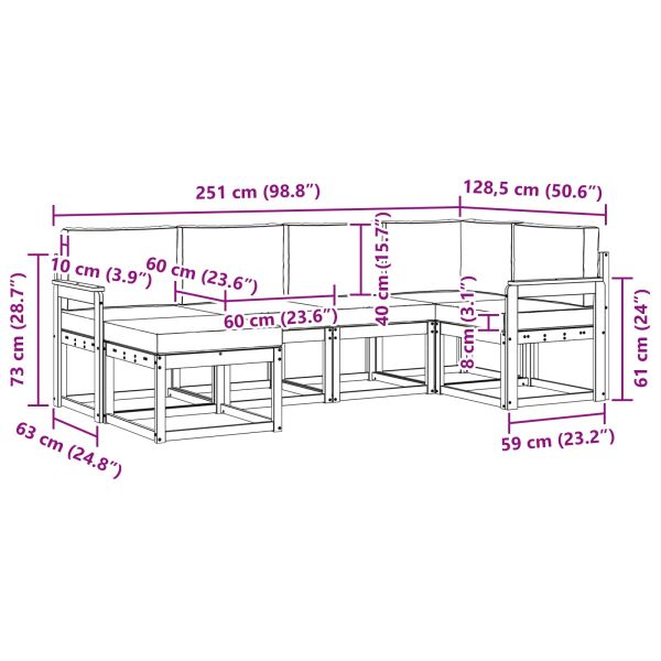 Комплект дивани за открито 6 pcs Натурален и Крема