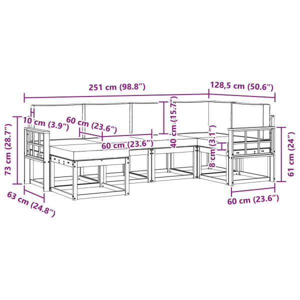 Комплект дивани за открито 6 pcs Натурален и Крема