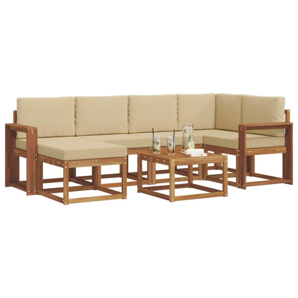 Комплект дивани за открито 7 pcs Натурален и Бежов