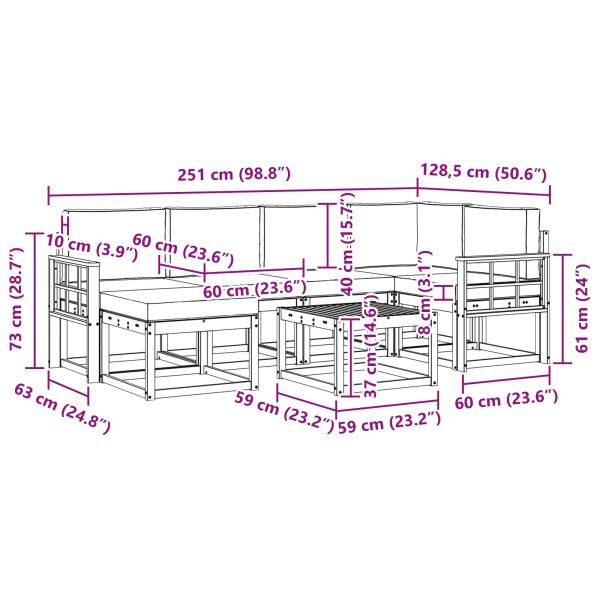 Комплект дивани за открито 7 pcs Натурален и Крема