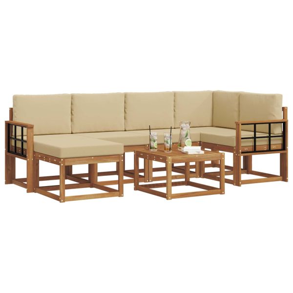 Комплект дивани за открито 7 pcs Натурален и Бежов