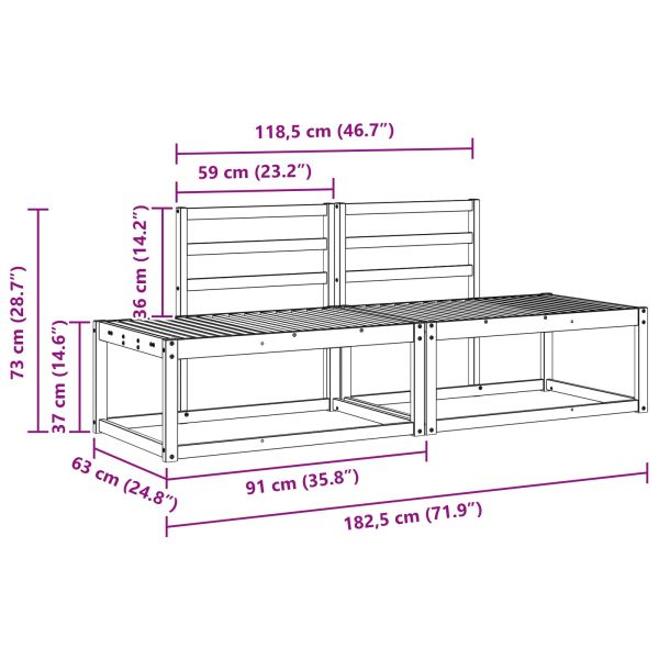 Комплект дивани за открито 2 pcs Естествен 182,5 x 63 x 73 см