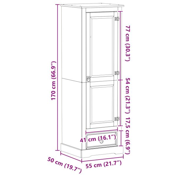 Шкафове с чекмедже Бяло 55 x 50 x 170 см Солидно борово дърво