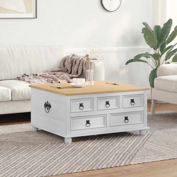 storage box с рафт Бяло 90 x 78 x 45 см Солидно борово дърво