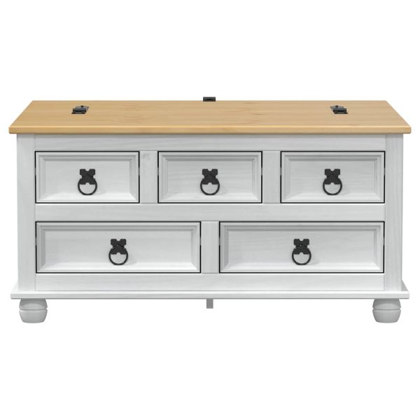 storage box с рафт Бяло 90 x 78 x 45 см Солидно борово дърво