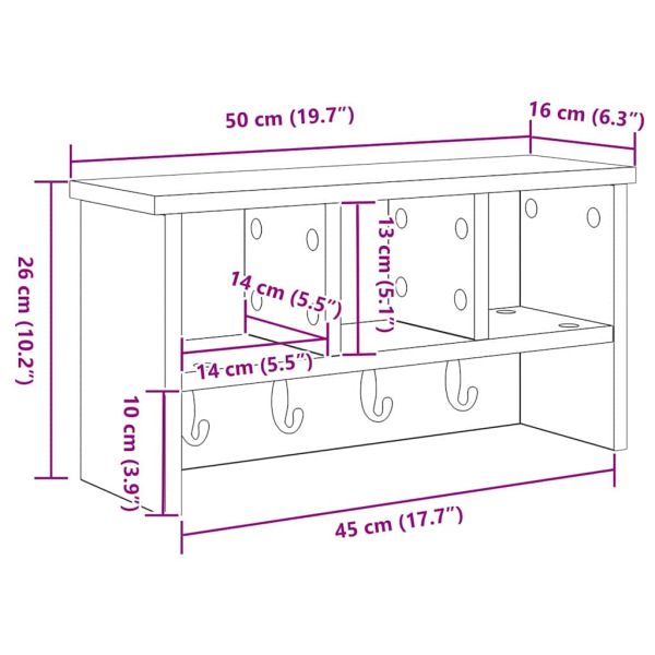 Стенен закачалка за палта с рафт Опушен дъб 50 x 16 x 26 см