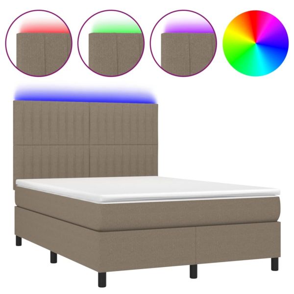 Боксспринг легло с матрак и LED, таупе, 140x200 см, плат