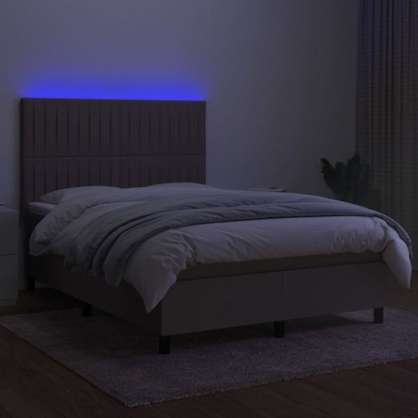 Боксспринг легло с матрак и LED, таупе, 140x200 см, плат