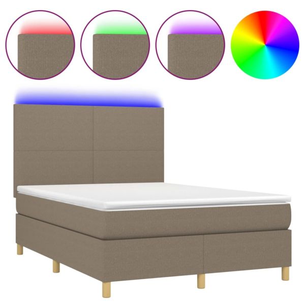 Боксспринг легло с матрак и LED, таупе, 140x200 см, плат