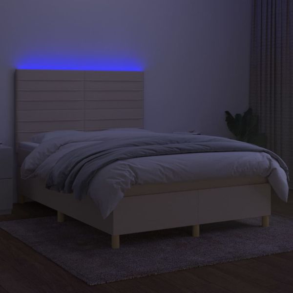 Боксспринг легло с матрак и LED, кремаво, 140x200 см, плат