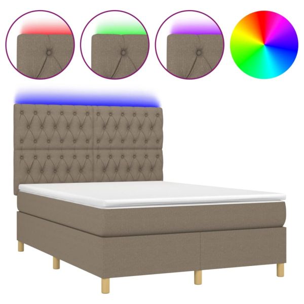Боксспринг легло с матрак и LED, таупе, 140x200 см, плат