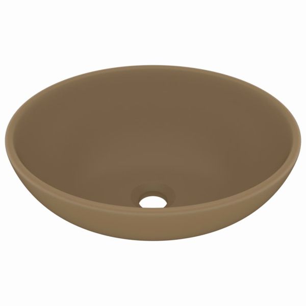 Луксозна овална мивка, матово кремава, 40x33 см, керамика