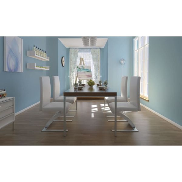 Трапезни столове, 4 бр, бели, изкуствена кожа