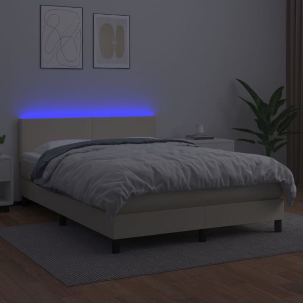 Боксспринг легло с матрак LED кремаво 140x190см изкуствена кожа