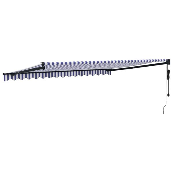 Автоматично прибираща се тента, синьо и бяло, 4,5x3 м