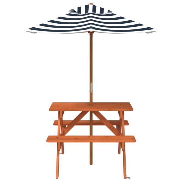 Пикник маса за 4 деца, с чадър, масивна чамова дървесина