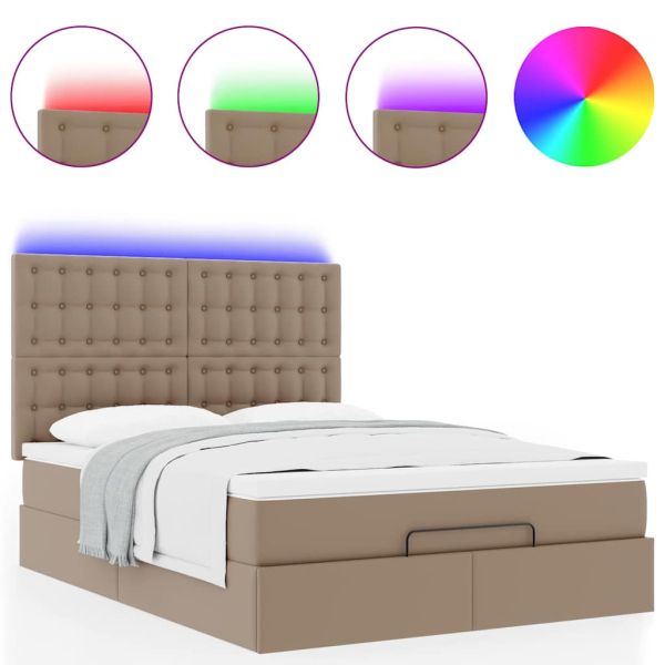 Османска легло с матрак&LED капучино 140x190 см изкуствена кожа