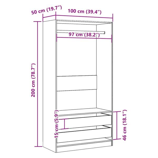 Гардероб, старо дърво, 100x50x200 см, инженерно дърво