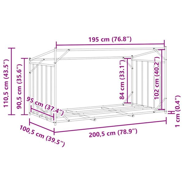 vidaxL Стойка за дърва за огрев с дъждобран, 200,5x100,5x110,5 см