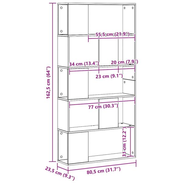 Библиотека 5рафта дъб артизан 80,5x23,5x162,5см инженерно дърво