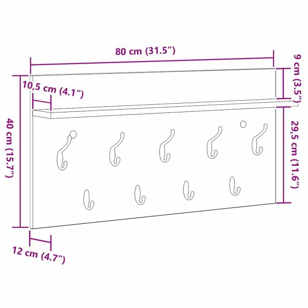 Стенен закачалка за палта Дъб 80 x 40 x 12 cm Инженерно дърво