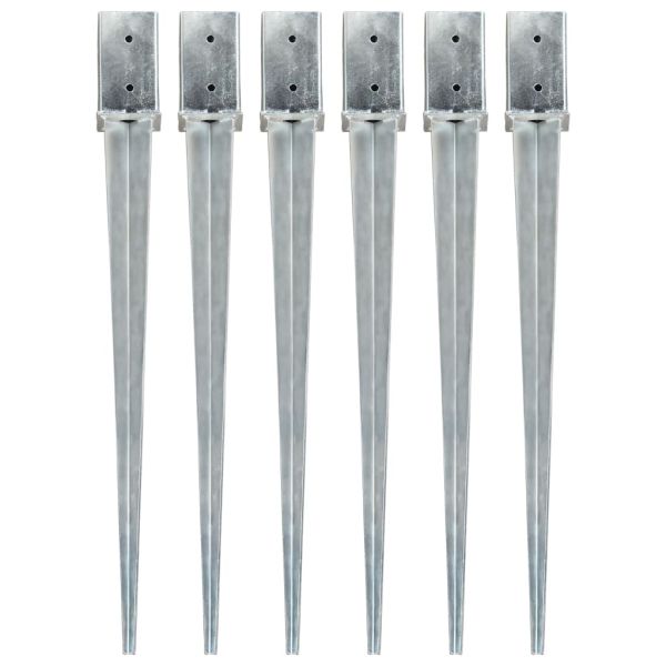 Заземителни колове 6 бр сребристи 8x8x91 см поцинкована стомана