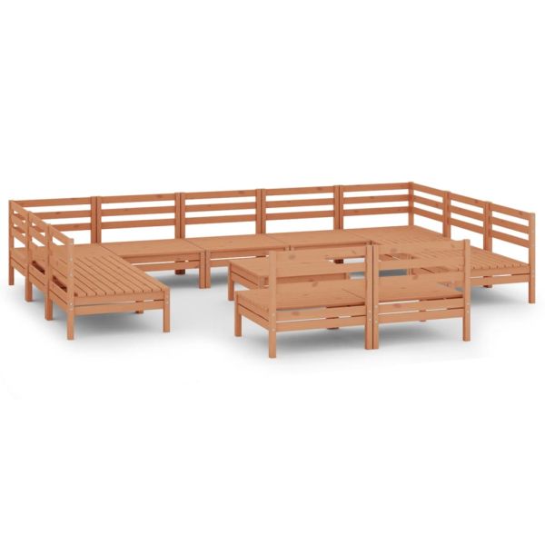 Градински лаундж комплект, 12 части, меденокафяв, бор масив